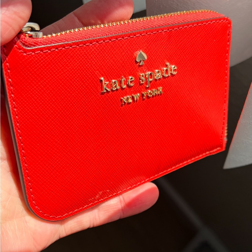 kate spade Red Zip Card Holder with Gold Logo